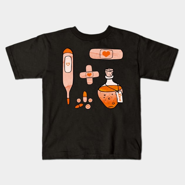 First Aid Kit - Orange Kids T-Shirt by Olooriel